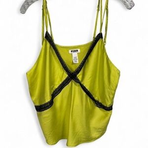 PINK by Victoria's Secret Yellow lace trim silky tank top size XL